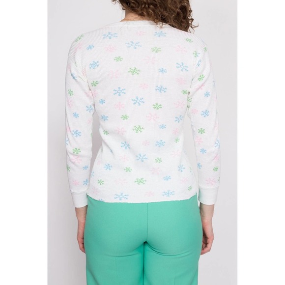 70s Snowflake Waffle Knit Shirt - Medium | Vintage Thermal Top - Picture 5 of 7